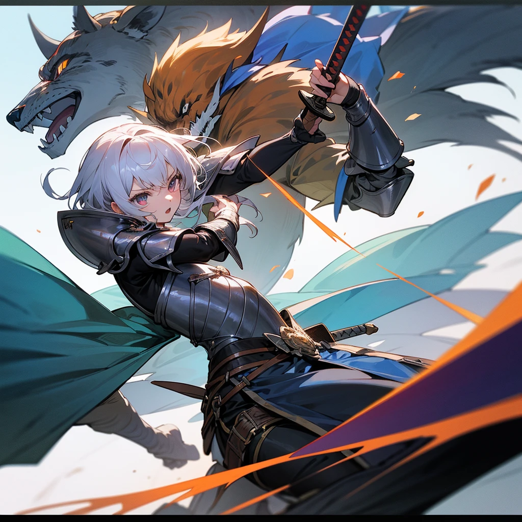 high resolution、Brave warrior girl、Fight with a roar。Cool mithril armor、sword、shield、Boldly slashing pose。
Fantasy。