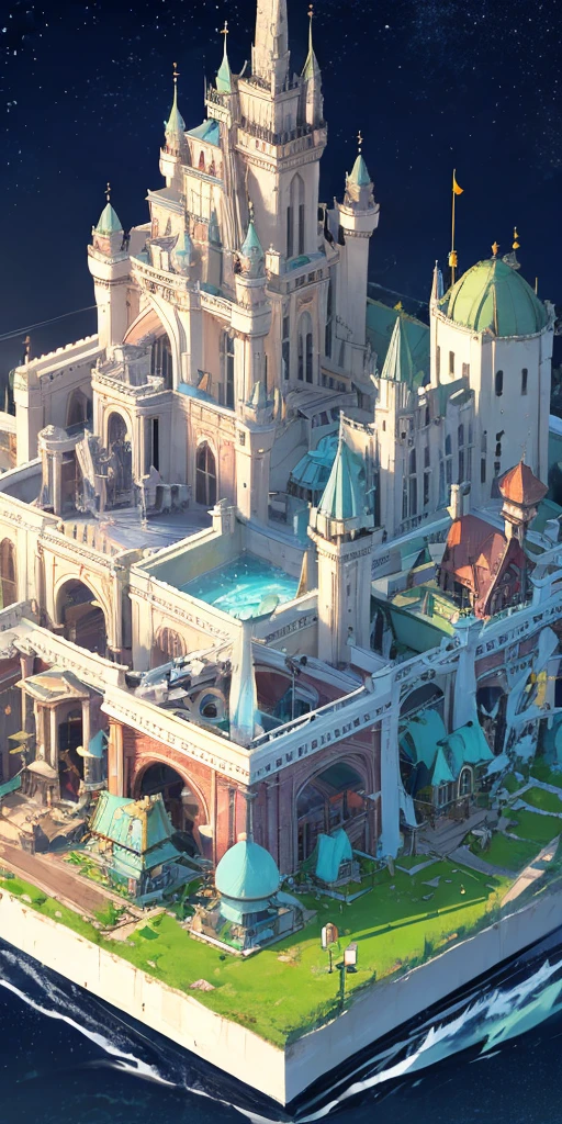 isometric abandoned ruined castle, night scene, zavy-ctsmtrc