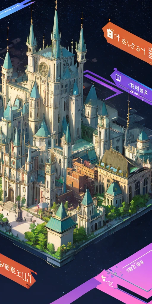 isometric abandoned ruined castle, night scene, zavy-ctsmtrc
