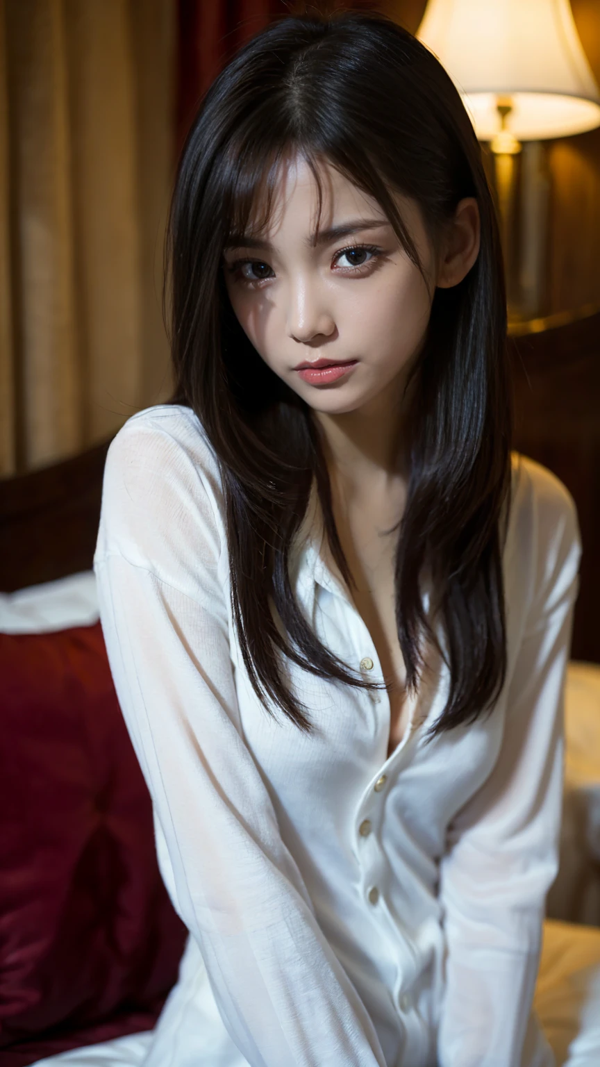 ((masterpiece, Highest quality)),Best aesthetics,(One Girl:1.4),Dark room, Long Hair, On the hotel bed, Don't look at the audience, Focus Only, Brown eyes, (high school girl:1.4), Blonde ponytail, bangs,(smile:1.4),Wet Hair,(Big Tits),(alone:1.8),(Completely naked:1.4),(Hide your chest and crotch with your hands:1.4),bikini tan