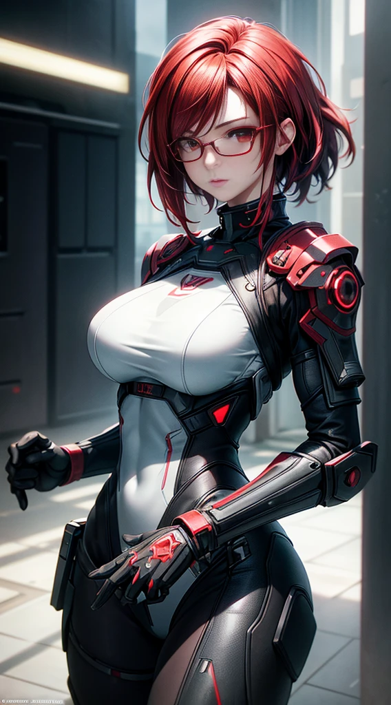 a woman in a black leather outfit with red eyes and a red light, cute cyborg girl, alena aenami and artgerm, cyborg - girl, cyborg girl, with glowing red eyes, red - eyed, red-eyed, perfect anime cyborg woman, beutiful girl cyborg, with red glowing eyes, female cyberpunk anime girl, glowing dark red eyes