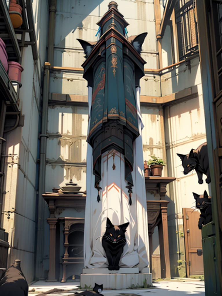 A long-haired girl with blue highlights is sleeping on a large black cat the size of a bed.