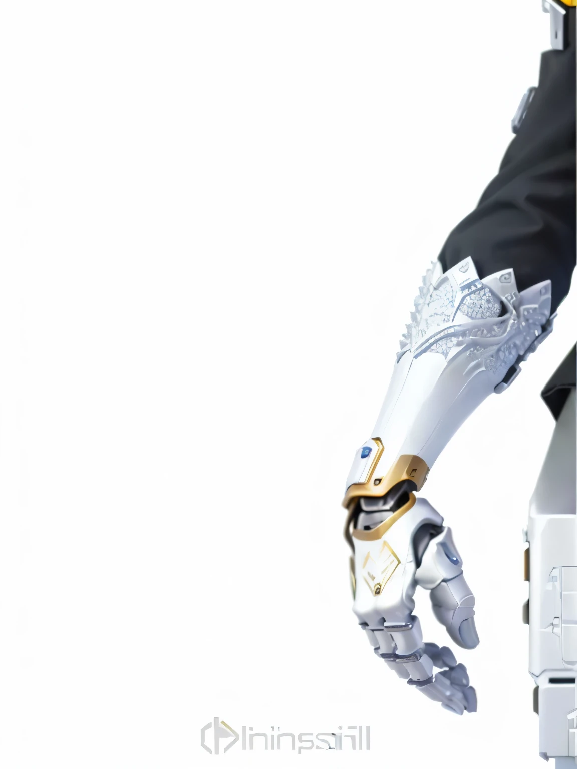 Mechanical arm , highly detailed luxurious prosthesis, highly detailed knuckles hand relaxed at ease