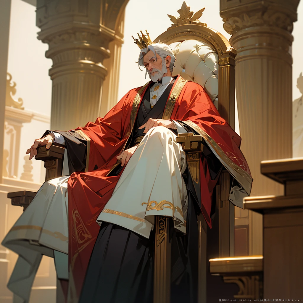 high resolution、A dignified king of a man。Old Man King。
Sitting on the throne。
Lavishly decorated costume。Fantasy