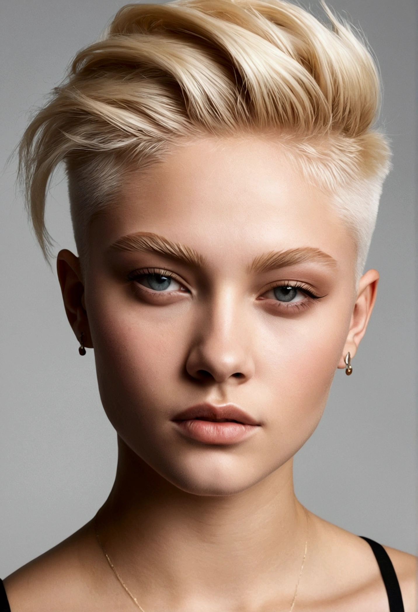 uma mulher de 20 anos, blond, (high fade:1.3), dark theme, soft shades, subdued colors, hight contrast, (natural skin texture, Hyper-Realism, smooth light, Spitz, new