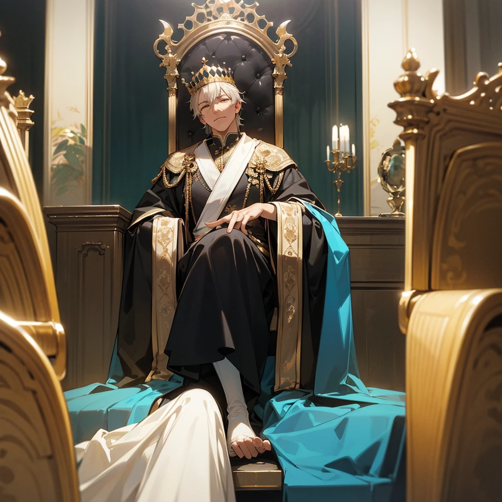 high resolution、A dignified king of a man。King of Middle-aged Men。Wearing a crown。
Sitting on the throne。
Lavishly decorated costume。Fantasy
