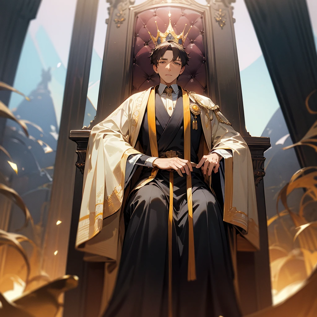 high resolution、A dignified king of a man。King of Middle-aged Men。Wearing a crown。
Sitting on the throne。
Lavishly decorated costume。Fantasy