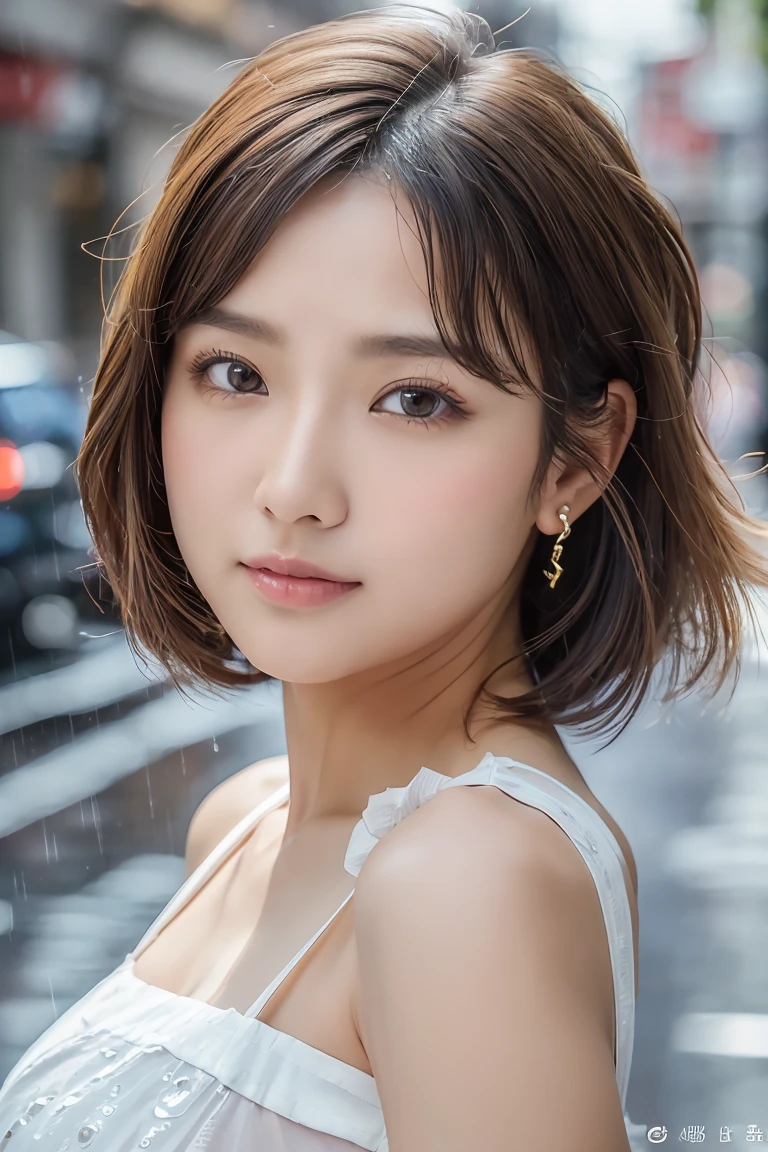 ((Best Quality, 8k, Masterpiece: 1.3)), Focus: 1.2, Perfect Body Beauty: 1.4, Buttocks: 1.2, (Layered Haircut: 1.2)), (Rain, Street:1.3), Highly detailed face and skin texture, Fine eyes, Double eyelids, Whitening skin, Long hair, (Round face: 1.5), sweet_ta, pregnant