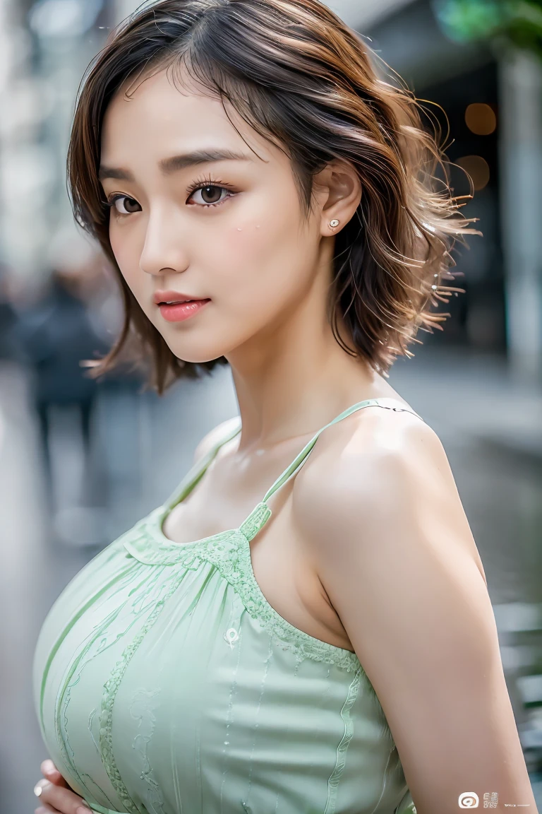 ((Best Quality, 8k, Masterpiece: 1.3)), Focus: 1.2, Perfect Body Beauty: 1.4, Buttocks: 1.2, (Layered Haircut: 1.2)), (Rain, Street:1.3), Highly detailed face and skin texture, Fine eyes, Double eyelids, Whitening skin, Long hair, (Round face: 1.5), sweet_ta, pregnant