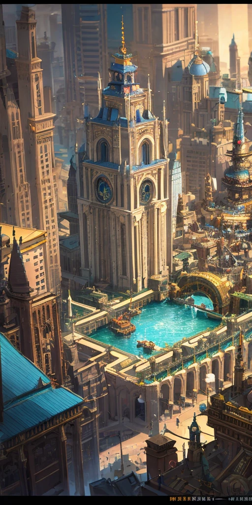 isometric, steampunk city, masterpiece, 8k, high resolution, shallow depth of field, sharp focus