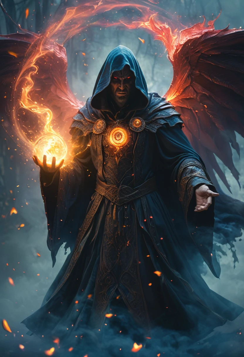 (best quality,4k,8k,highres,masterpiece:1.2),ultra-detailed,(realistic,photorealistic,photo-realistic:1.37),summoned from a magic square,dimensions-shifting evil warlock,imposing evil figure,otherworldly,terrifying,highly detailed face and body,shreded cloack,mystical aura,glowing fiery eyes,dark,ominous atmosphere,dramatic lighting,cold color palette,magical particles swirling around,demonic energy emanating,powerful presence,ethereal beauty,herculean strength,captivating gaze,unsettling presence,haunting and mesmerizing,horrifyingly enchanting