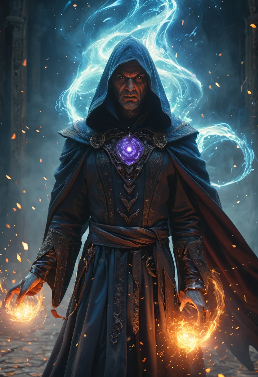 (best quality,4k,8k,highres,masterpiece:1.2),ultra-detailed,(realistic,photorealistic,photo-realistic:1.37),summoned from a magic square,dimensions-shifting evil warlock,imposing evil figure,otherworldly,terrifying,highly detailed face and body,shreded cloack,mystical aura,glowing fiery eyes,dark,ominous atmosphere,dramatic lighting,cold color palette,magical particles swirling around,demonic energy emanating,powerful presence,ethereal beauty,herculean strength,captivating gaze,unsettling presence,haunting and mesmerizing,horrifyingly enchanting