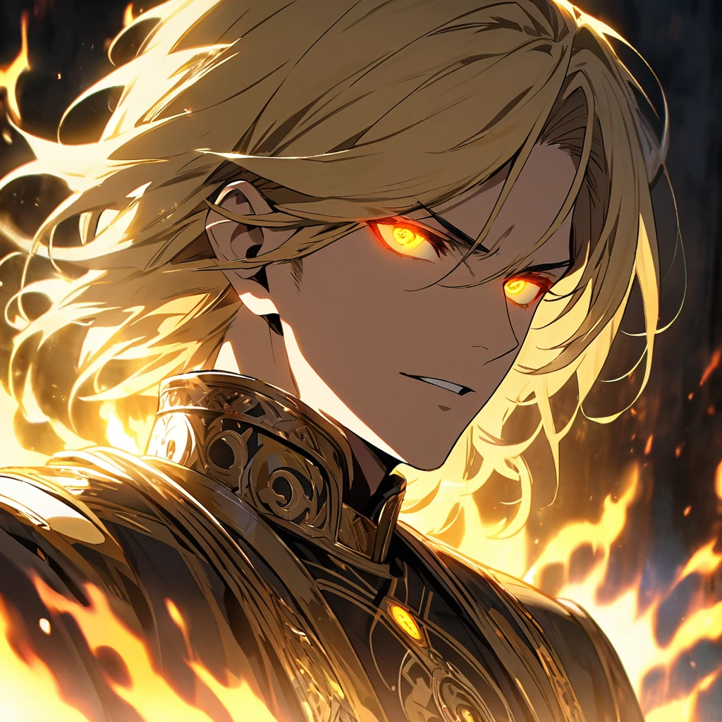 male, solo, handsome, blond hair, god, god eyes, glowing eyes, light, aura, holo, golden