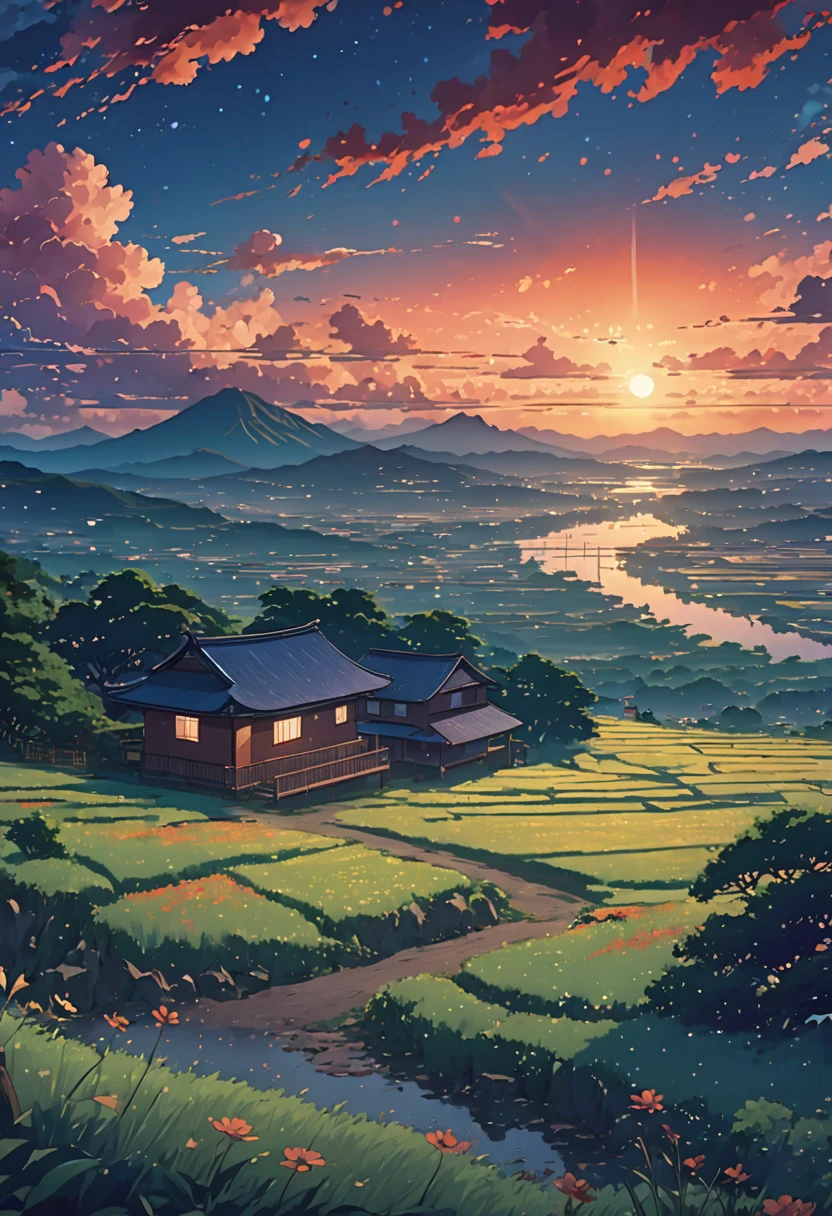 anime landscape ofuna pintura de una casa en medio de un campo bajo un cielo nocturno, fondo animado, fondo animado art, hermosa escena de anime, Makoto Shinkai Cyril Rolando, increíble fondo de pantalla, fondo de pantalla de arte anime 4k, fondo de pantalla de arte anime 4k, fondo de pantalla de arte anime 8 k, cielo animado, Fondo de pantalla de paisaje animado, beautiful paisaje animado, paisaje animado unset with orange and red hellish clouds, anime nature wallpapers, beautiful anime scene, beautiful anime peace scene, Makoto Shinkai Cyril Rolando, beautiful anime scene, background amazing wallpaper, anime art wallpaper 8k, anime background, art anime background, anime wallpaper 4k, anime art 4k wallpaper, anime art 4k wallpaper,

