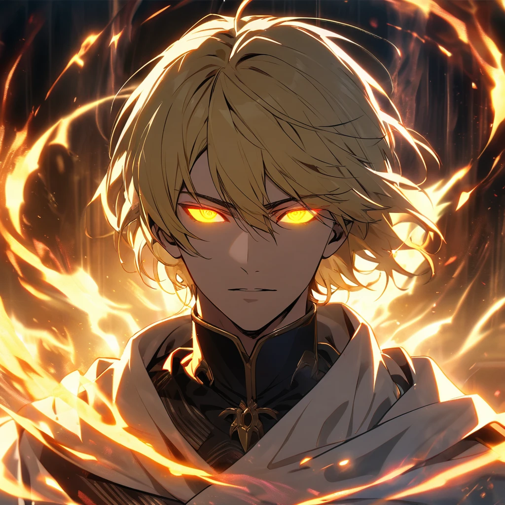 male, solo, handsome, blond hair, god, god eyes, glowing eyes, light, aura, holo, golden