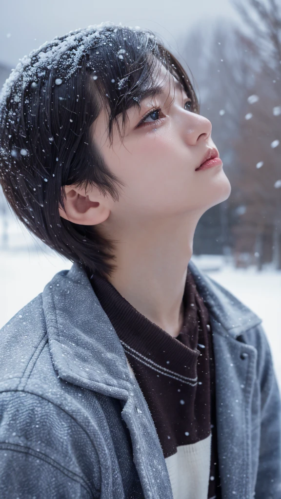 handsome naked boy & snow