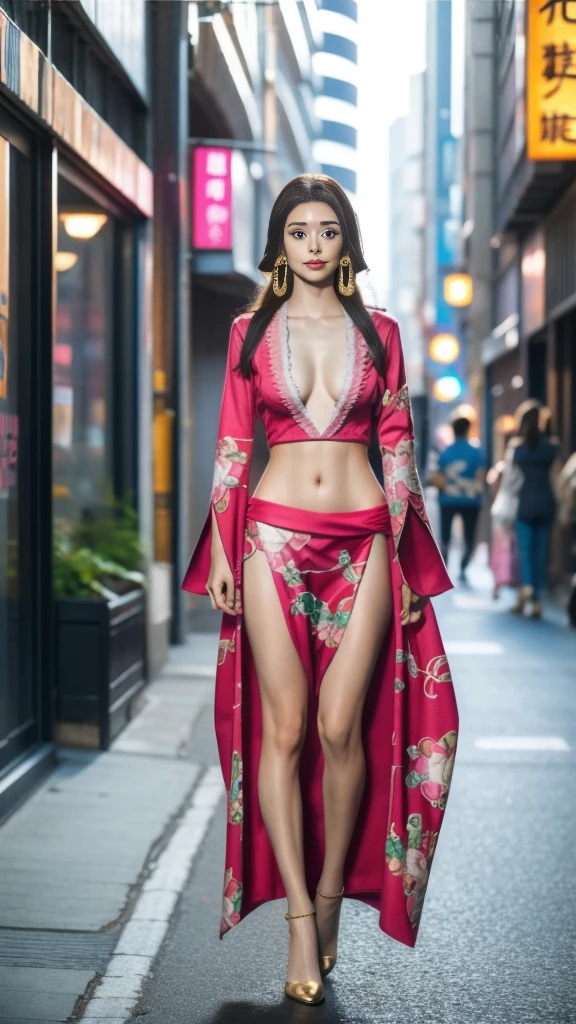 Moisturized skin, (Pink and bright eyes), (Looking down on people), Perfect body,
BREAK,
(Beautiful navel), (Side slit), (Epaulets), Cape, Crop top, Cloak,
BREAK,
(Super long hair), (Large gold and curved earrings: 1.2),
BREAK,
(((Masterpiece + Best quality + High resolution + Very detailed))), (Full body: 1.2), Symmetrical, One shot,
BREAK,
(Japanese city streets: 1.3),
BREAK,
(ONE PIECE), (Kasumi Arimura: 1.4), (Boa Hancock: 1.3), ((Large snake)),