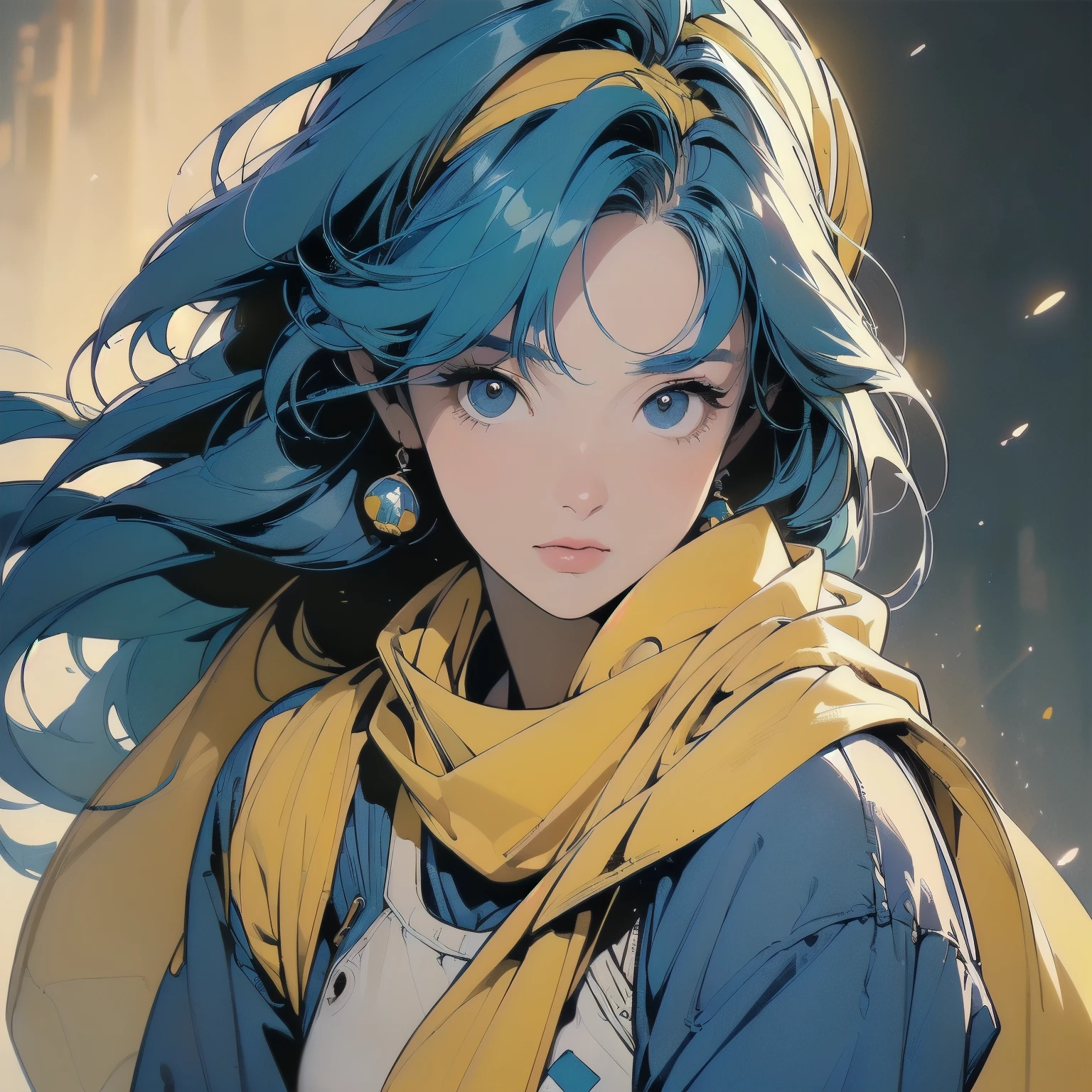 (((Fisheye Lens))), Superior quality, masterpiece, 32K, Depth of written boundary, Complex background、(((Strong light))), Panorama, Long Shot, Backlight, (((Very dull color))),(((One Woman))), (((Extremely detailed backgrounds))), (((head shot))), Ultra detailed hair, (((Faint lighting))),(((A variety of unique hairstyles))), ((((Different angles)))), (((The wind is blowing))),(((Light on the face.))),(((Flat Chest))),Spacesuit,(((mysterious))),Destroyed city,Beautiful face like a goddess、Perfect Face、(((Dilapidated abandoned apartment)))、((((Yellow scarf))))、(((Blue Hair)))、(((Yellow headband)))、(((Gorgeous light leaks)))