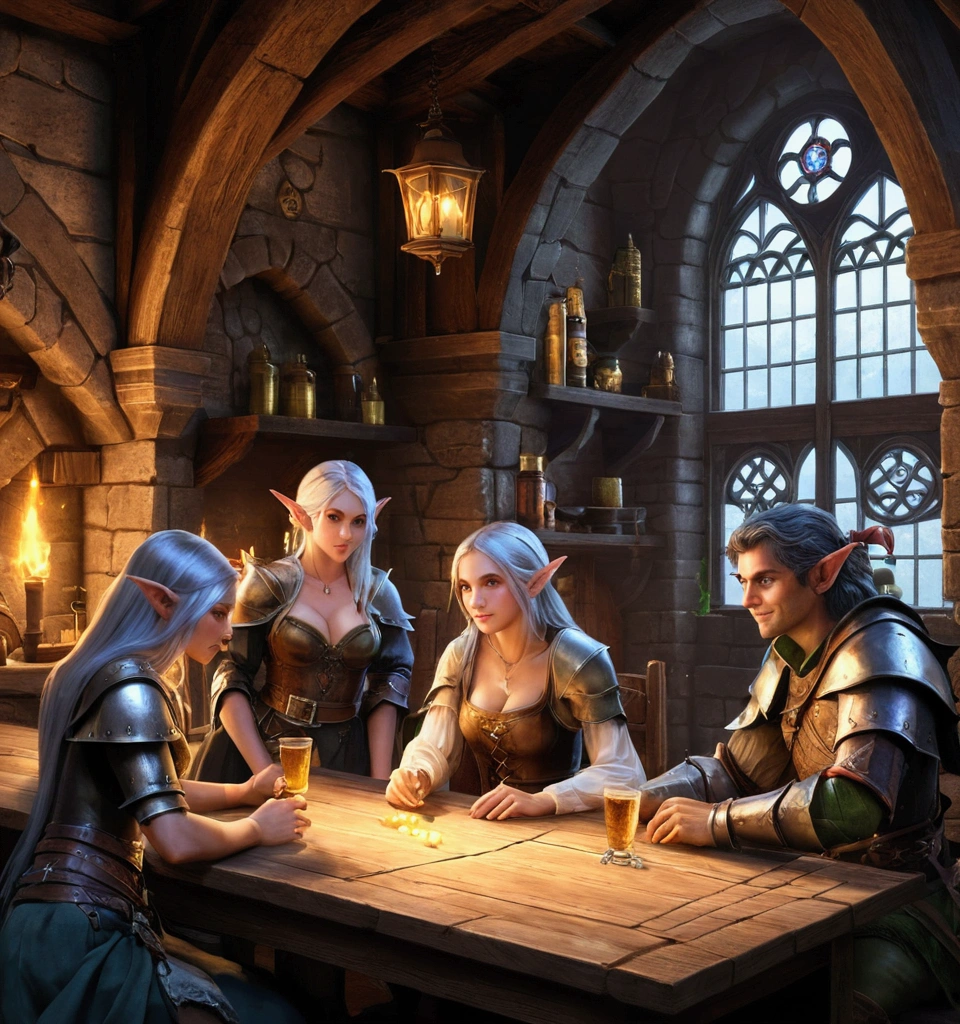 Middle Ages,card,RPG genre,Castle , tavern,elves,angels,sexy goblin girls,mana health indicator