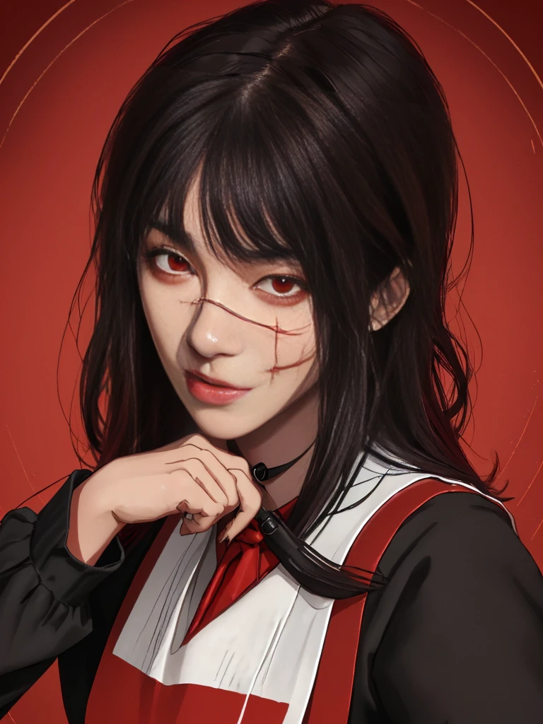 Yoru, dressed as a schoolboy, shirt, Neckband, long sleeves, Dark theme, (looking at the viewer, portrait:1.5), black and red, red details, glowing runes_red,