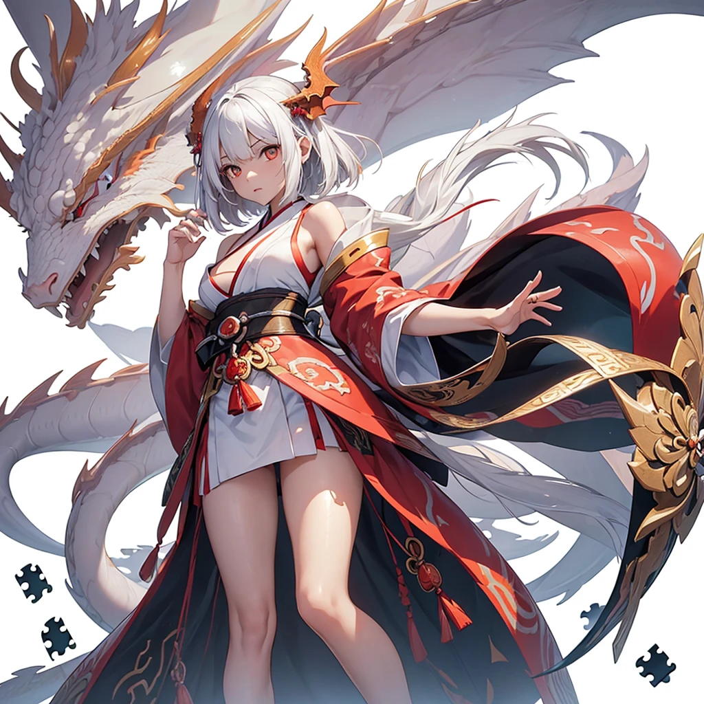 ((RAW Photos)), ((masterpiece)), (Puzzle and Dragon Seina,One person:1.5), (full body,standing:1.2),Intricate details, View your viewers, beautiful, Fine eyes and lips,White background,Fantasy,Perfect Face, (1 girl,White background:1.3),Big shiny clear golden eyes,Long black hair tied up,Fantasy,beautiful表情,Detailed facial expressions,Low exposure,Friendly look、Small breasts