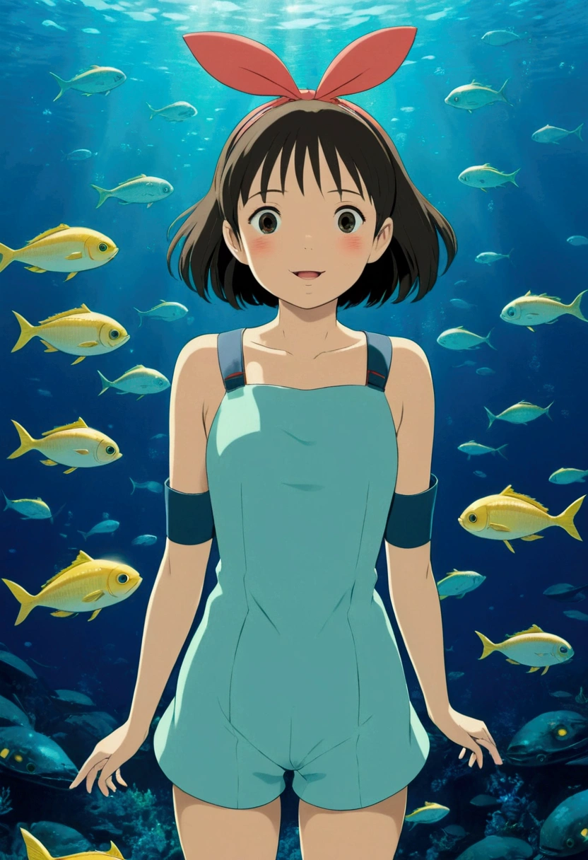 Ghibli　summer 　deep sea　fish　girl