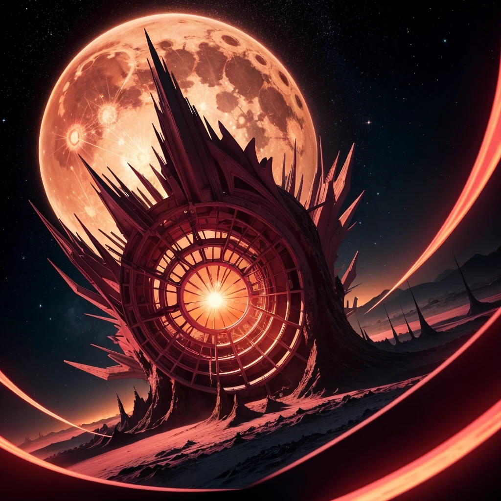 Create something in the monstrous surealist art style, pink and orange colors, lonely, transmits medium