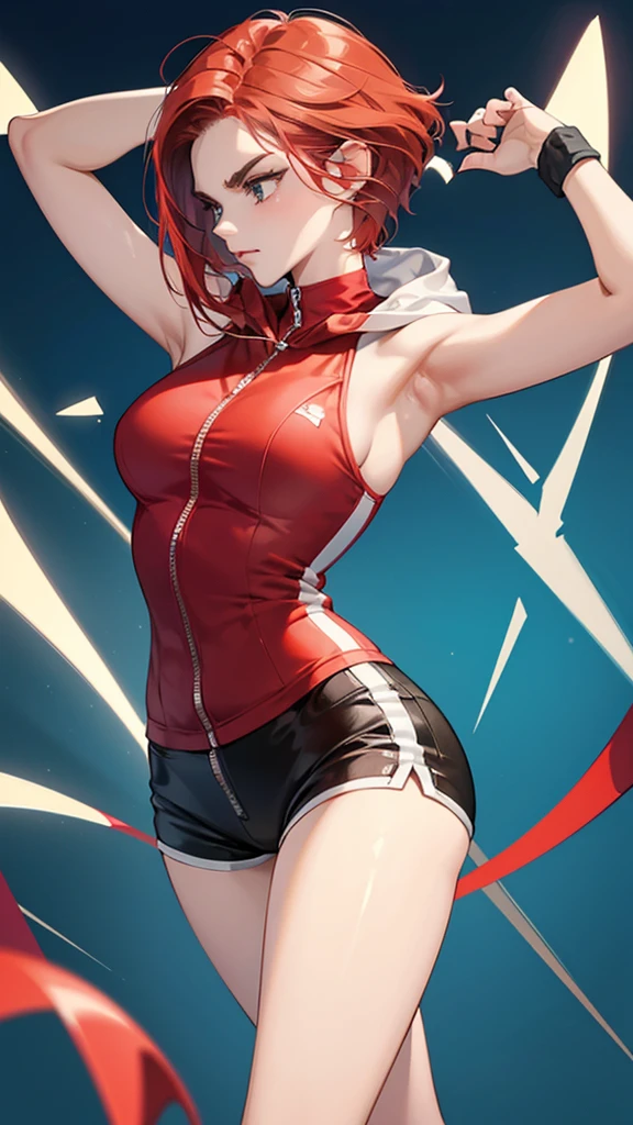masterpiece、top-quality、hight resolution、Sideways view、Realistic Girl、gymnast、Close-up of people、Wear a red bodysuit、During gymnastics competitions、Smile、Gymnastics competition venue、A sexy