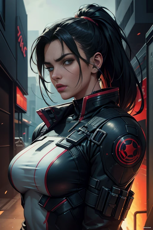 cyberpunk soldier, 8 mil, HD illustration, Symmetrical, 3rd person substance style, 2D character design concept, unreal motor 5, daz, hyper realist, octane rendering, cosplay, rpg portrait, dynamic lighting, intricate-detail, Summer vibe, cinematic  