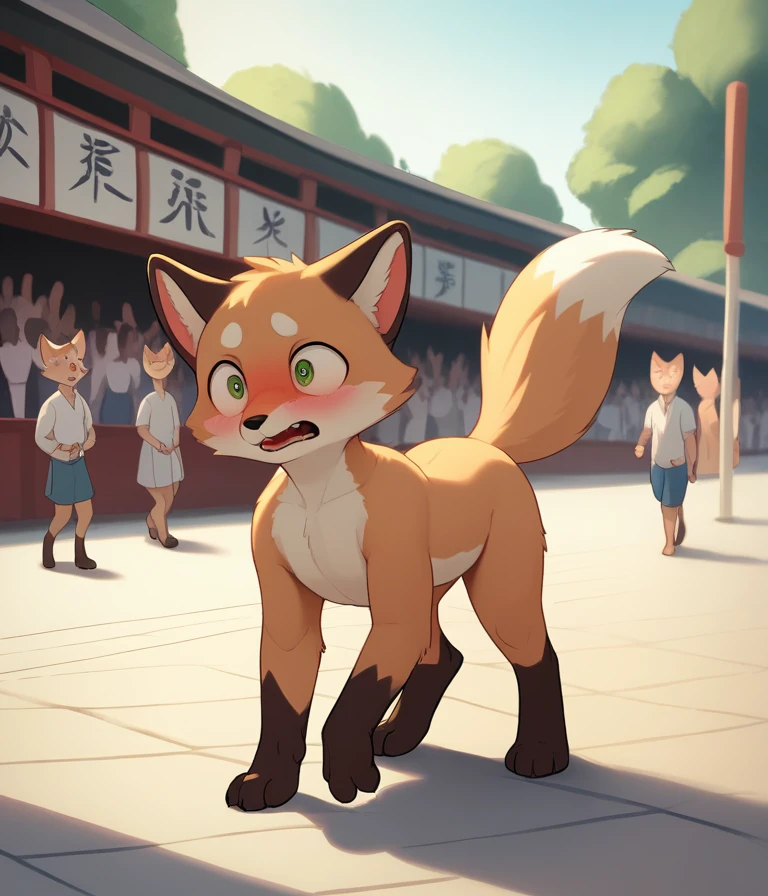 Dynamic Angle , Two shaggy white fox cubs ,Furry, low length , {1 young shota Small dick},{1 young loli Pussy line},Animal Pose,Realistic fur , Round face, Round eyes , Do not draw hair, At Inari Shrine ,{ Naked,Naked,Completely naked} View your viewers, Completely naked,Feeling embarrassed,Embarrassed expression, Embarrassing position,Spectators,hand between legs,3 fingers,3 toes,anatomically correct,flashing,public nudity,digitigrade,duo,fluffy fur,public indecency,In the crowd,Walking naked in the crowd,Walking through the crowd on all fours,quadruped,plantigrade {leg lift pee},
