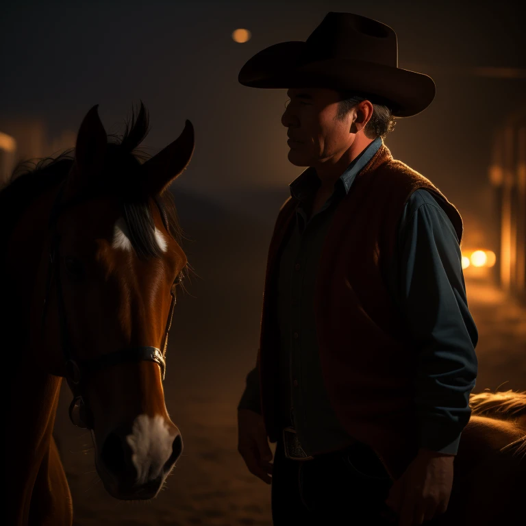 western cowboy, with a typical ropa, counting horse neighing, pointing at another western cowboy, gun, great detail, maximum definition of skin, blood, wound