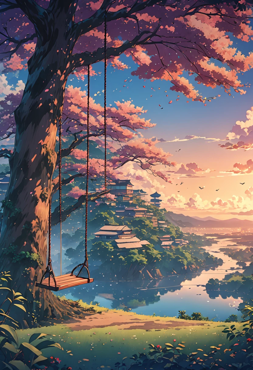 anime landscape of a boy on a swing on a tree, anime nature wallpaper, beautiful anime scene, anime beautiful peace scene, makoto shinkai cyril rolando, beautiful anime scenery, amazing wallpaper, anime art wallpaper 8k, animated background, animated background art, 4k anime wallpaper, anime art wallpaper 4k, anime art wallpaper 4k, swing on a tree