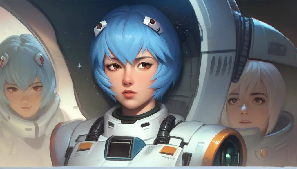 A closeup of a person with blue hair and a white jacket, portrait anime girl space cadet, Rei Ayanami, ayanami, in a space cadet suit, inspired by Leng Mei, blue uniform, blue short hair woman, crew member of a futuristic spaceship, rogue anime girl ayanami rei, monitoring echo, as anime character, robotech style