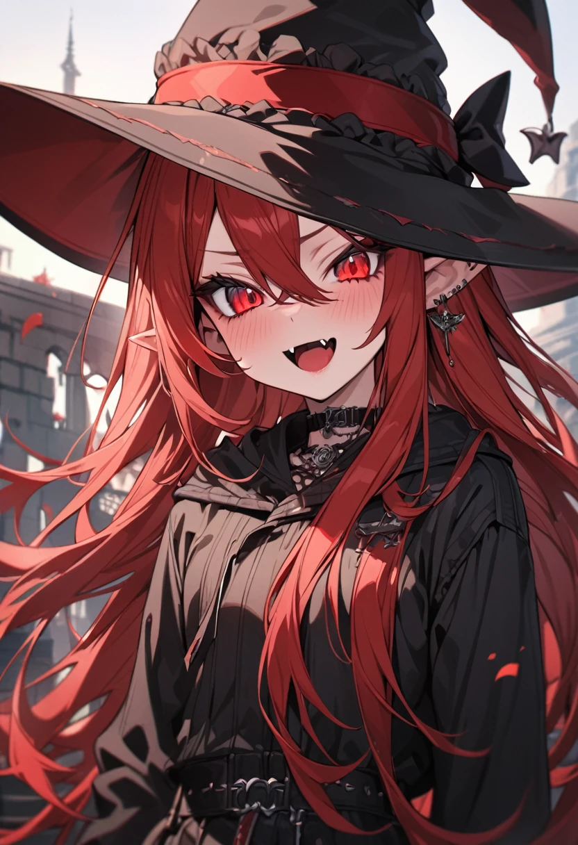 One woman,witch((despair,Tears flowing from the cross,Winding Chain)) background,(Burning bright red,A large crowd) Three-cornered hat,witchのローブ (hair,Her Eyes),red