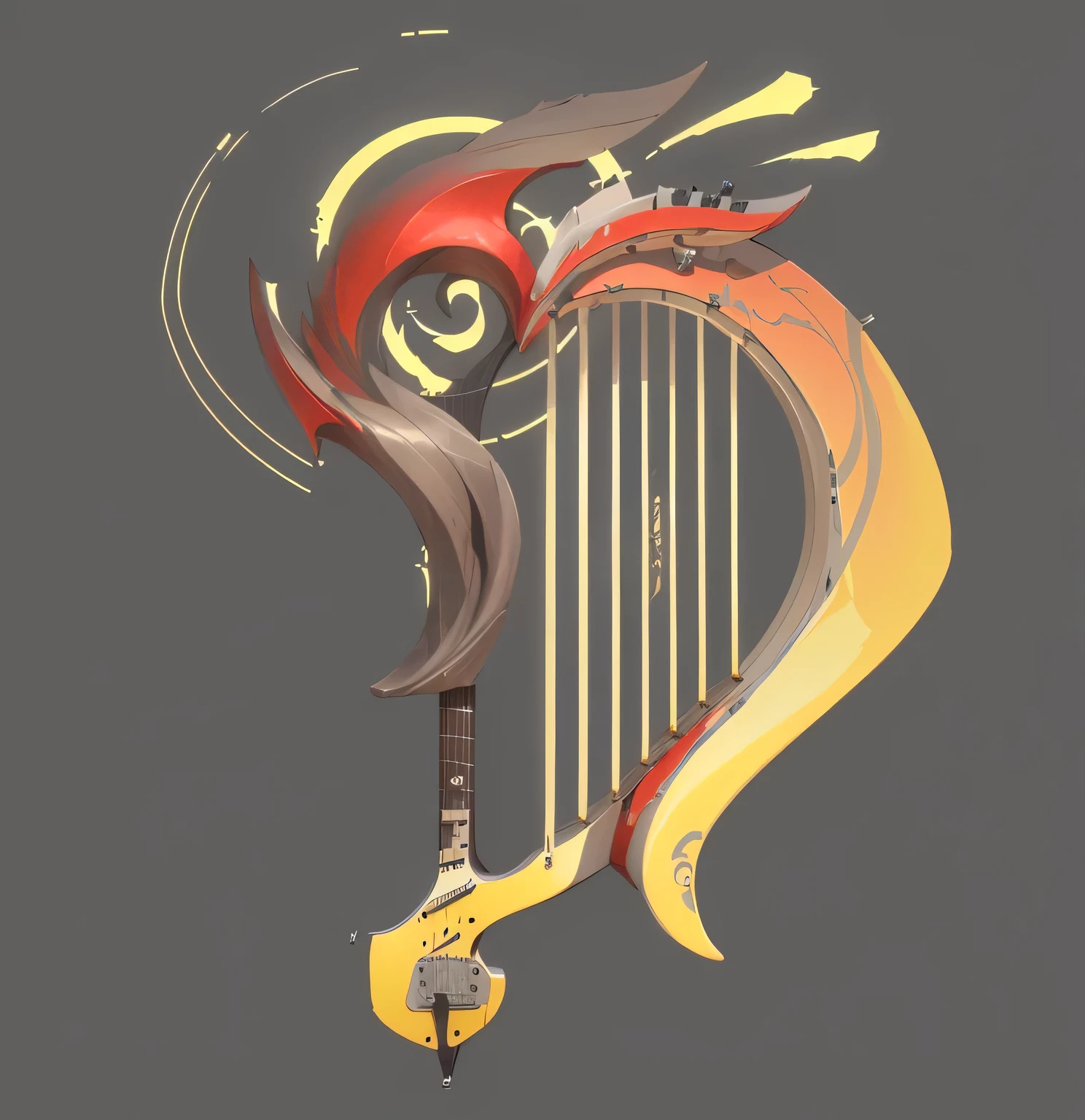 ,Guitar concept art, harp, More's art style, sickle design, (Fantasy Violin), Fantasy Sickle, Concept map, Fantasy Violin, sickle, finished Concept Art, painted as a game Concept Art, stylized Concept Art, Concept Art, Concept Art, Concept Artwork