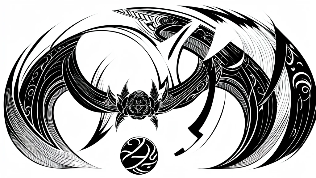 Drawing of a tribal type neo tattoo, black color with white background 