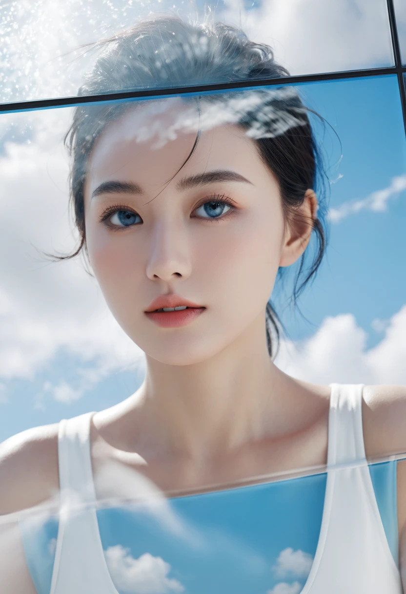 Minimalist style,top view,Extreme close-up,
(Minimalist style,Top view,Product Close-up,)product poster, a skin care product lying on a glass building that reflects the sky,(Product poster,A skin care product lies on a glass building,Reflect the sky,)futuristic technology, blue and white,(future technology,Blue and white,)Unreal Engine, 3d, Realism, color levels,
(Unreal Engine,3d,realism,Color Levels,)