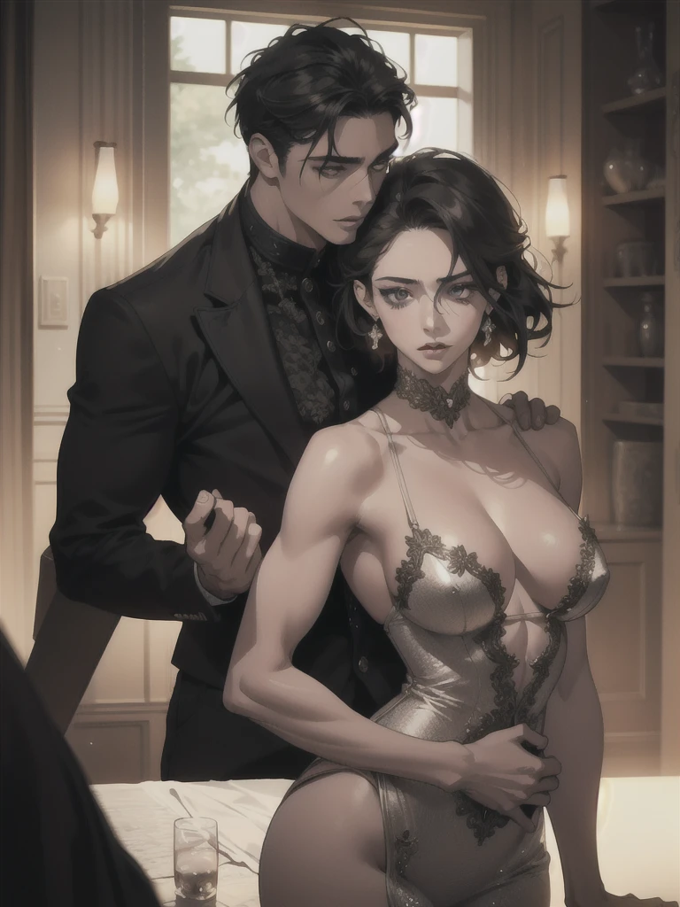 A romantic couple, a man and woman embracing, attractive woman with beautiful detailed eyes, lips, and face, attractive muscular man with perfect body anatomy, highly detailed, hyper realistic, masterpiece, 8K, super detailing, Precise, Best quality, HD, high resolution, cinematic lighting, depth of field, light and shade contrast, photorealistic, professional photography