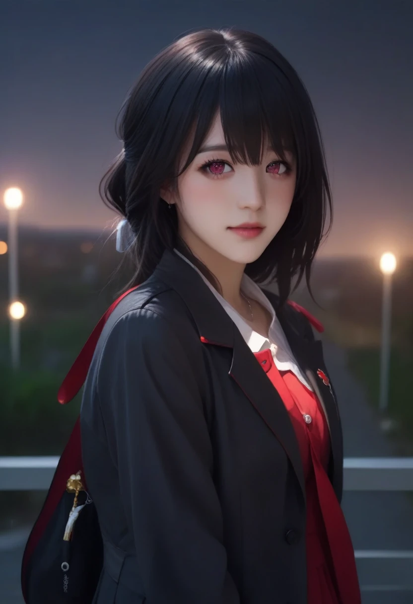 fire Fly_\(Honkai:_star_rail\), One girl, black_hairband, gray_hair, length_hair, purple_eye, black_Jacket, length_sleeve, hair_between_eye, white_shirt, very_length_hair