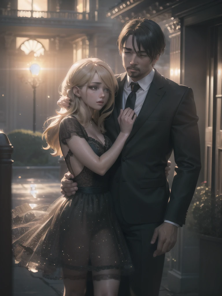 A romantic couple, a man and woman embracing, attractive woman with beautiful detailed eyes, lips, and face, attractive man with perfect body anatomy, highly detailed, hyper realistic, masterpiece, 8K, super detailing, Precise, Best quality, HD, high resolution, cinematic lighting, depth of field, light and shade contrast, photorealistic, professional photography