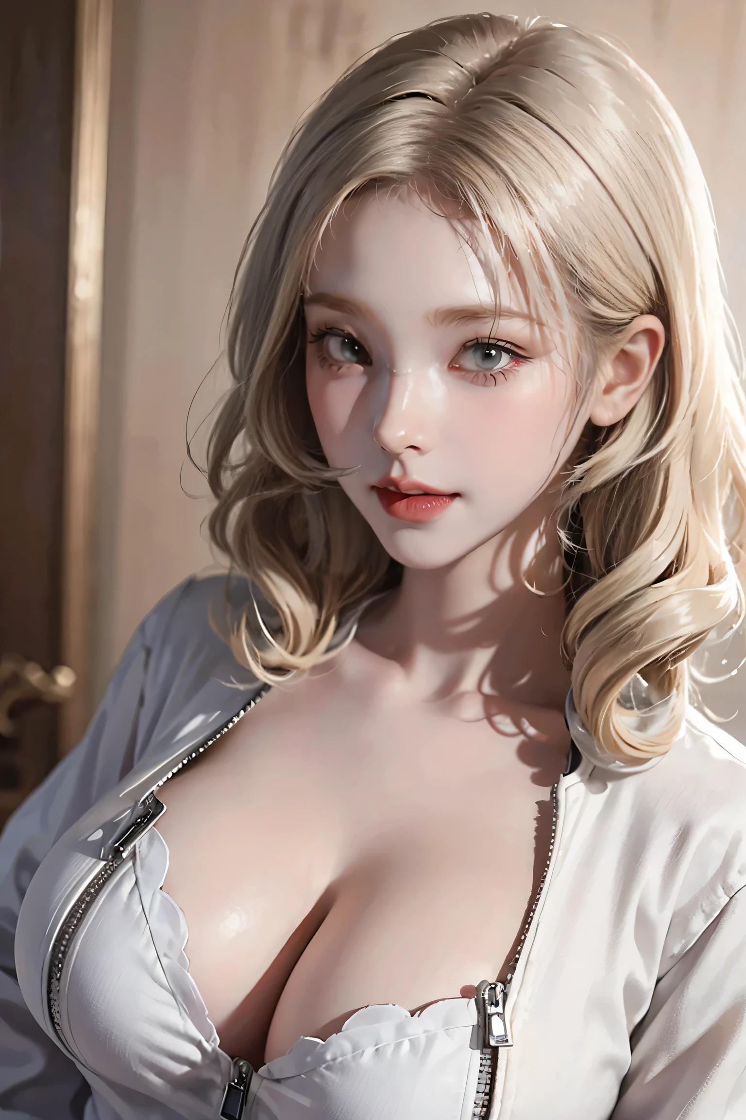 ((( Spanish Curly Hair ))),((((masterpiece, Highest quality, High resolution)))), Very detailed16K, スリムな体を持つsexlyな美しい21歳の日本人の女の子, (ultra HD, Very detailed, Very detailed, Very realistic, ultra-realistic, Photo Real), (One girl:1.5), (Light blonde hair:1.2), (Dynamic pose), To the camera, A light smile, (Huge shiny , Glowing Skin: 1.2), (Beautifully detailed face, Beautiful and delicate brown eyes), (Shiny white long captain cotton jacket, The zipper on the chest is wide open and won't close, Black see-through lace bra, Shiny black cotton pants:1.5), (Pink nipplessible:1.2), Shine, Sweat, (Beautiful sunset, Soft sunlight), sexlyな長い脚, nakExposed bresexly, blush,Lup at thky, ultra-realisticな広大な風景, photogenic scenery,Standing on the board in a shiny pose, Luxury Yacht , Windy Day,Hair blowing in the wind