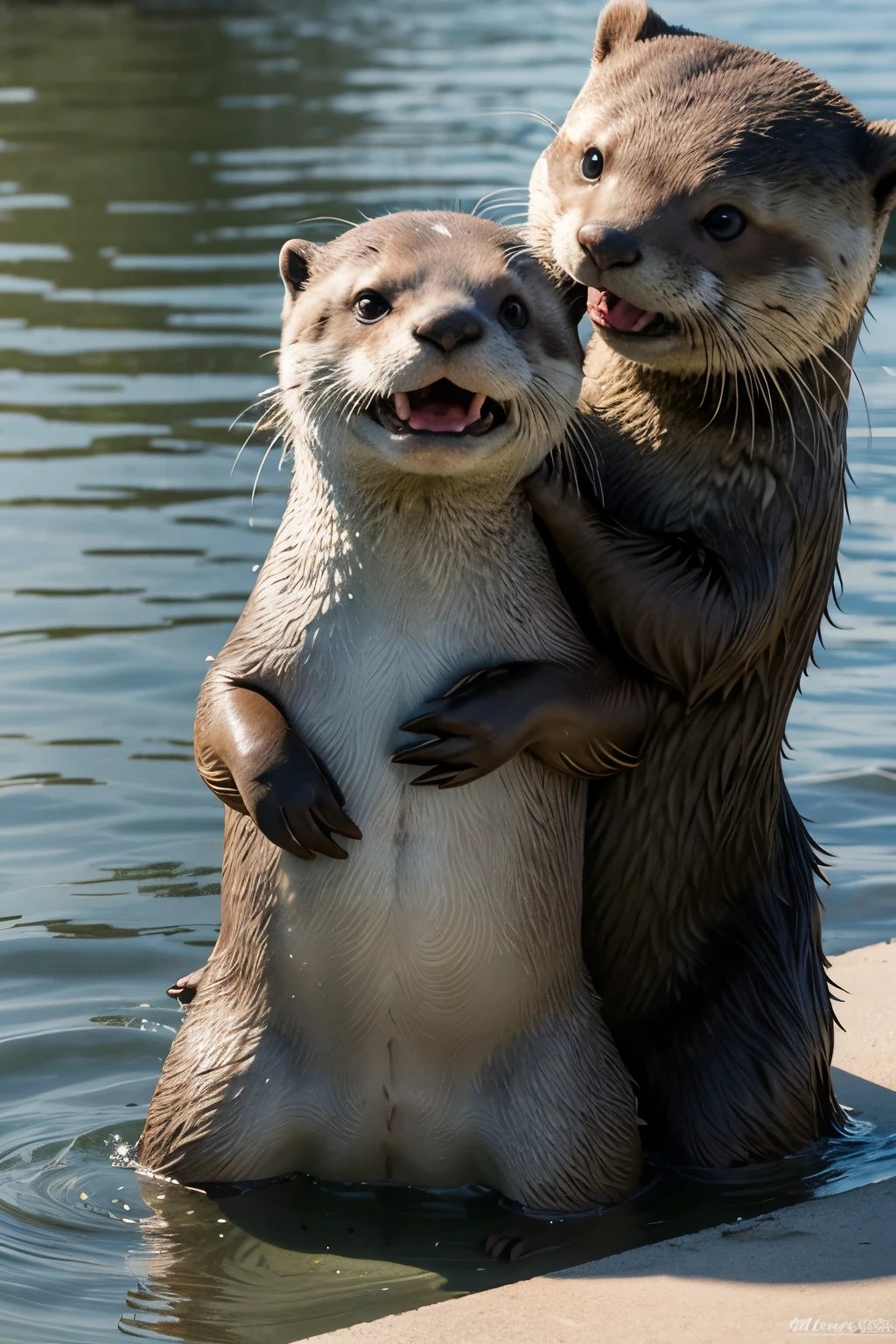 An otter fighting a duck 