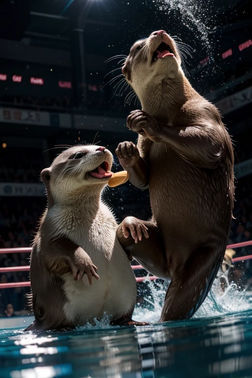 An otter fighting a duck in taekondo