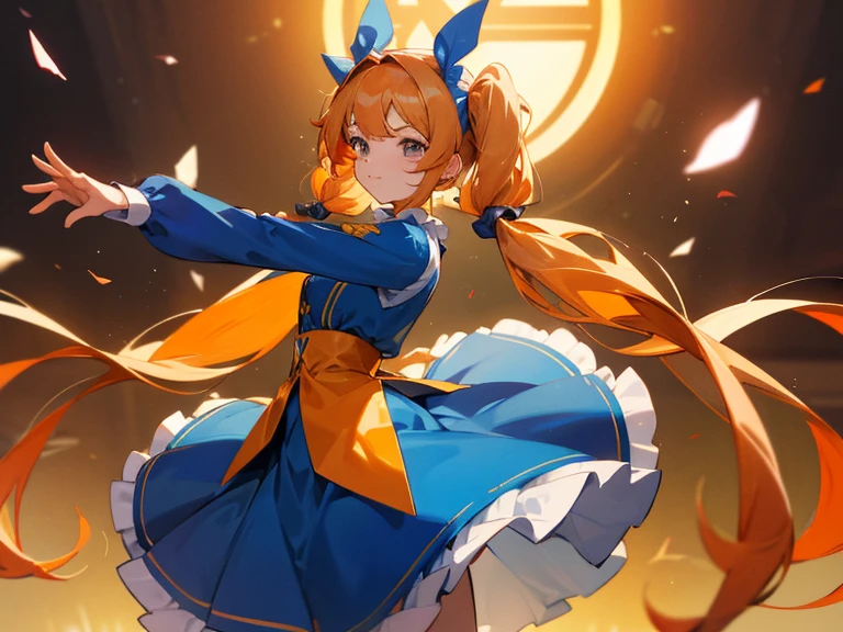 nilou(orange long hair, twin pigtails, dancer, long sleeve, blue dress skirt)