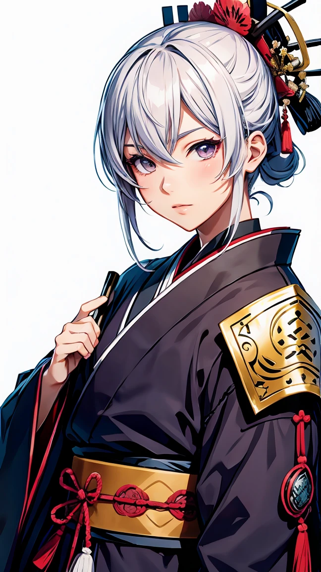 Beautiful samurai illustration、Ranmaru Mori&#39;s Imagination。Wearing traditional Japanese armor、Accentuate your beautiful features。The background is a castle from the Sengoku period。
