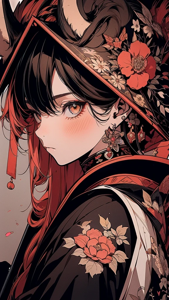 Close-up of a woman in a kimono with flowers, From the Sengoku period, Feudal Japan美術, or period, The Detailed Art of the Onmyoji, onmyoji, Sengoku period art style, Traditional Japanese concept art, in the Or how to do it, Official artwork, Japanese art style, Or how to do it, Feudal Japan, Half Yamada
