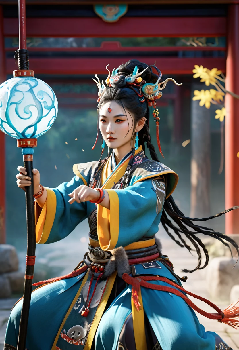 Full Length Shot ,[animal name] anthropomorphism , shaman wizard , chinese ink style , amazing epic chinese ancient theme , martial arts style , Chinese fairy tale , highly detailed , dynamic , cinematic , stunning , realistic lighting and shading , vivid , vibrant ,8k, Octane Render , unreal engine , very detailed , concept art , realistic , Cry engine