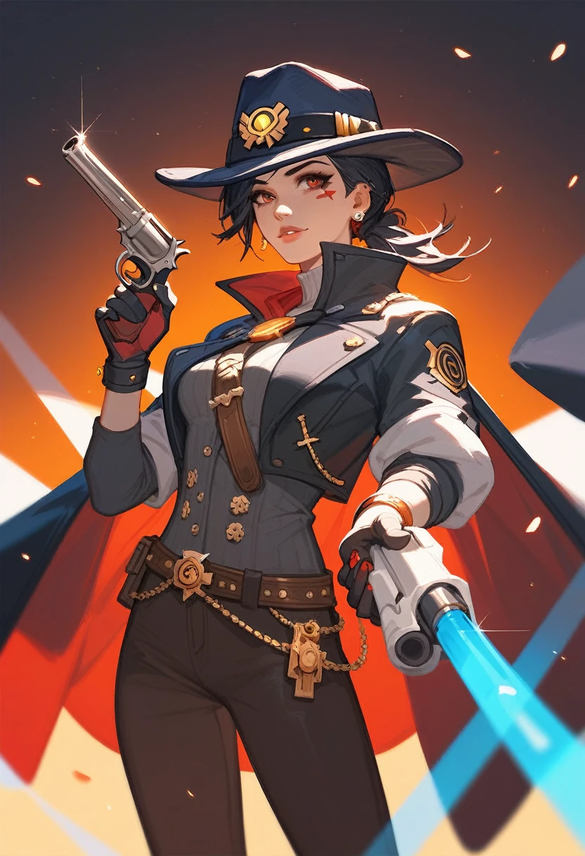 (Fraction_9,Fraction_8_Direction_7_up), （（A woman）），McRae，cowboy，Overwatch，Revolver，cloak，