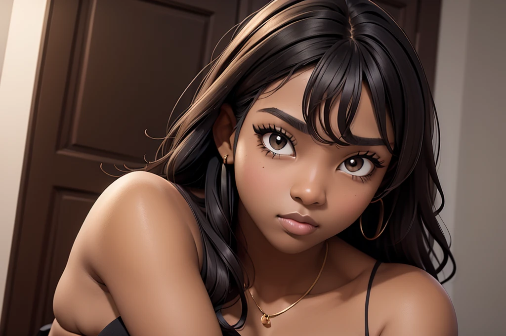 (masterpiece, best quality), deep ebony 1girl, beautiful face, wavy hair