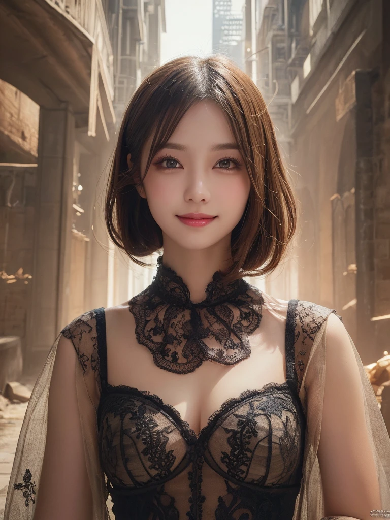 masutepiece, Best Quality, Illustration, Ultra-detailed, finely detail, hight resolution, 8K Wallpaper, Perfect dynamic composition, Beautiful detailed eyes, doress,Medium Hair, mid-chest, Natural Color Lip, Random and sexy poses,Smile,Tower Mansion